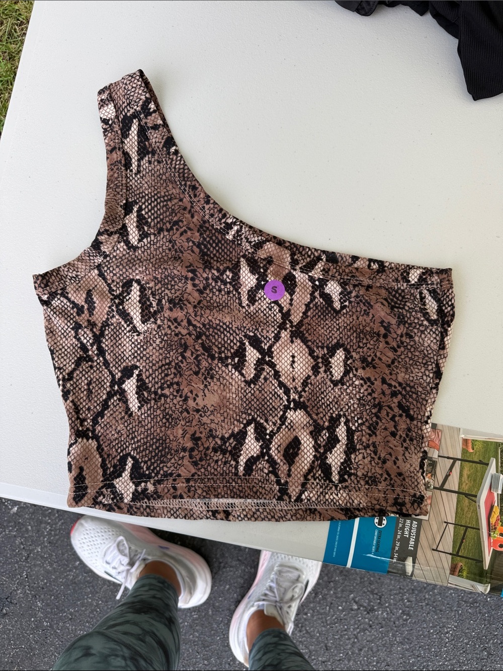 Brown Snake Print One-Shoulder crop top- cotton - small/medium